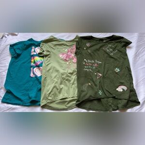 Girls Graphic Tees Set - Green, Teal, Olive 10/12